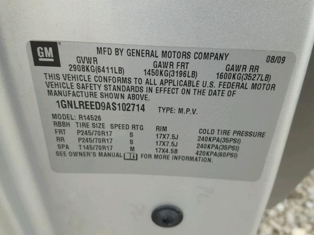 1GNLREED9AS102714 - 2010 CHEVROLET TRAVERSE L SILVER photo 10