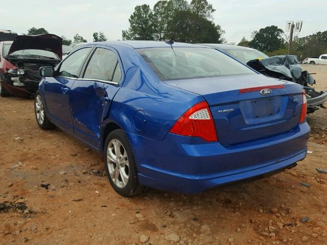 3FAHP0HA7CR150175 - 2012 FORD FUSION SE BLUE photo 3