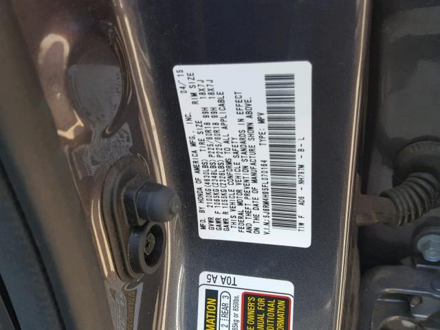 5J6RM4H95FL070164 - 2015 HONDA CR-V TOURI GRAY photo 10