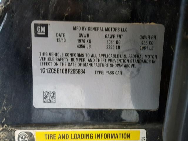 1G1ZC5E10BF265684 - 2011 CHEVROLET MALIBU 1LT 黑色 照片 10