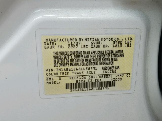 3N1AB61E68L658791 - 2008 NISSAN SENTRA 2.0 WHITE photo 10