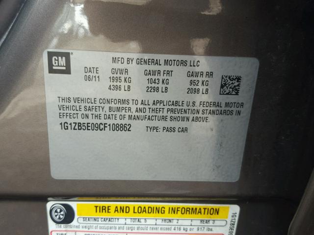 1G1ZB5E09CF108862 - 2012 CHEVROLET MALIBU LS Коричневий фото 10