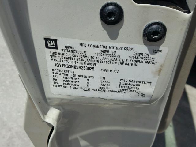 1GYEK63N85R253025 - 2005 CADILLAC ESCALADE L CREAM photo 10