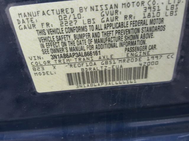 3N1AB6AP3AL666161 - 2010 NISSAN SENTRA 2.0 BLUE photo 10