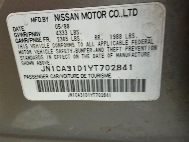 JN1CA31D1YT702841 - 2000 NISSAN MAXIMA GLE TAN photo 10