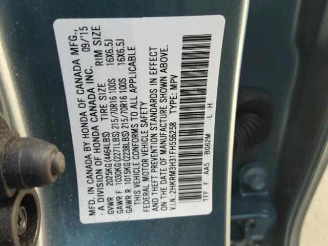 2HKRM3H31FH556258 - 2015 HONDA CR-V LX TEAL photo 10