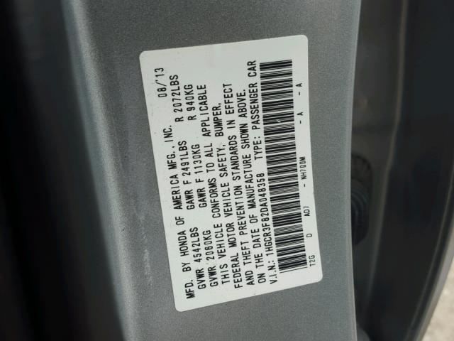 1HGCR3F82DA048358 - 2013 HONDA ACCORD SILVER photo 10