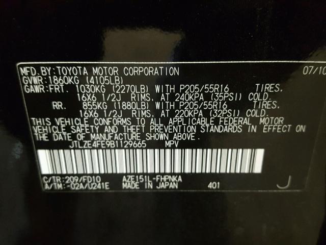 JTLZE4FE9B1129665 - 2011 TOYOTA SCION XB Negro foto 10