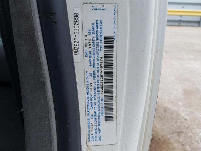 3VWDD21C8YM467974 - 2000 VOLKSWAGEN NEW BEETLE 白色 照片 10