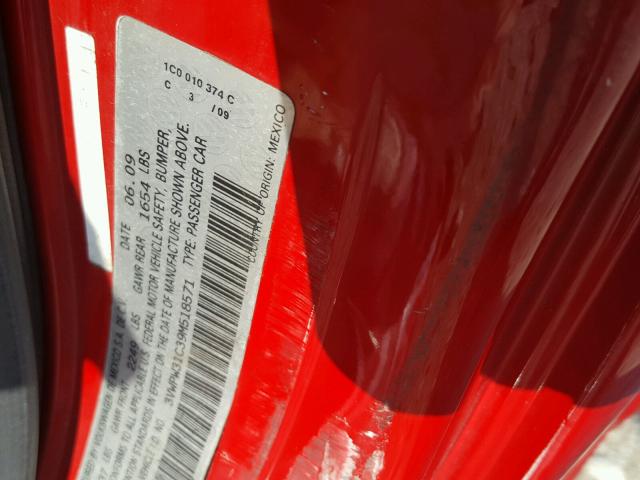 3VWPW31C39M518571 - 2009 VOLKSWAGEN NEW BEETLE წითელი ფოტო 10