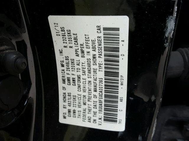 19UUA9F5XCA007365 - 2012 ACURA TL BLACK photo 10