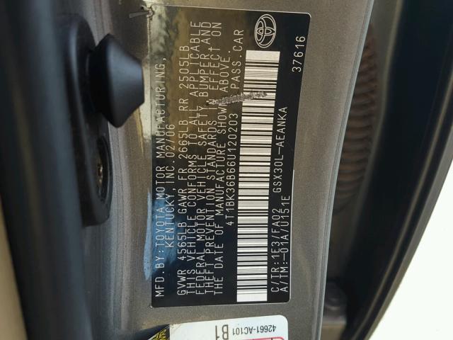 4T1BK36B66U120203 - 2006 TOYOTA AVALON XL GRAY photo 10