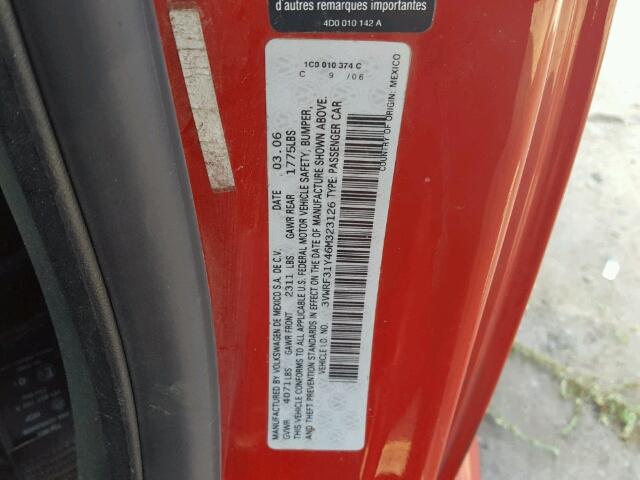 3VWRF31Y46M323126 - 2006 VOLKSWAGEN NEW BEETLE 红色 照片 10