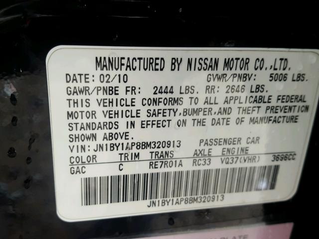 JN1BY1AP8BM320913 - 2011 INFINITI M37 BLACK photo 10