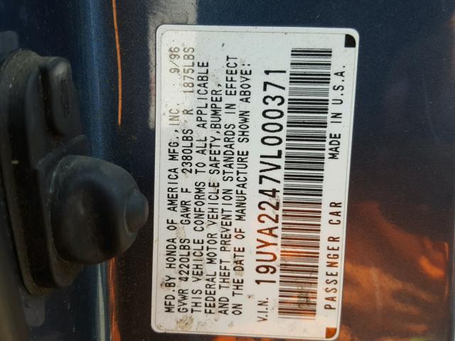 19UYA2247VL000371 - 1997 ACURA 3.0CL Niebieski zdjęcie 10