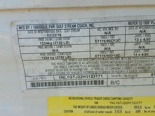 1NL1GTJ22H1123171 - 2017 AIRS TRAVEL TRA 白色 照片 10