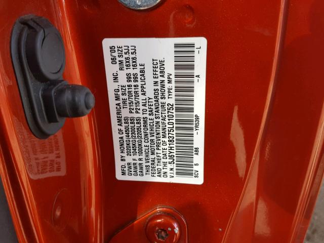 5J6YH18375L010752 - 2005 HONDA ELEMENT LX ORANGE photo 10