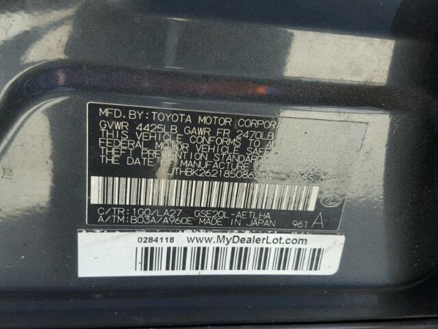 JTHBK262185086214 - 2008 LEXUS IS GRAY photo 10