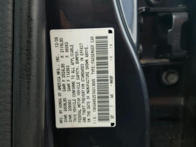 19UUA66257A013665 - 2007 ACURA TL GRAY photo 10