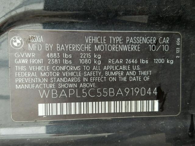 WBAPL5C55BA919044 - 2011 BMW 335 XI BLACK photo 10