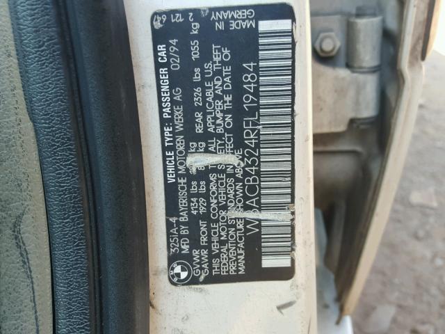 WBACB4324RFL19484 - 1994 BMW 325 I AUTO WHITE photo 10
