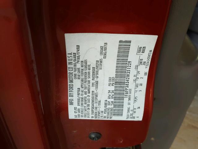 1FAFP38342W351229 - 2002 FORD FOCUS ZTS RED photo 10