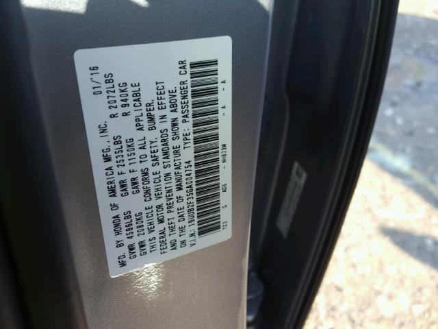 19UUB2F35GA004754 - 2016 ACURA TLX SILVER photo 10