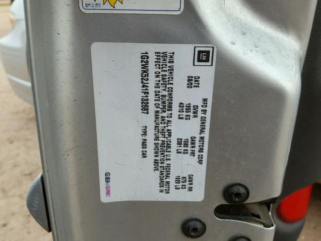 1G2WK52J41F132687 - 2001 PONTIAC GRAND PRIX SILVER photo 10