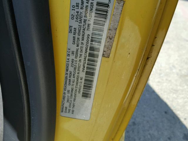 3VWPG3AG7AM020099 - 2010 VOLKSWAGEN NEW BEETLE YELLOW photo 10