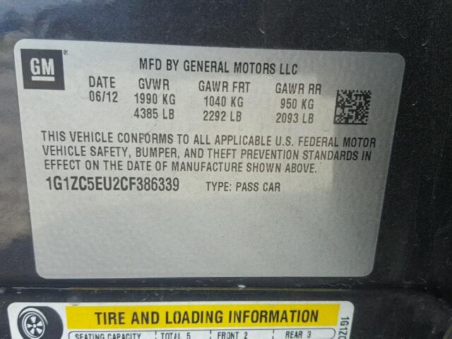 1G1ZC5EU2CF386339 - 2012 CHEVROLET MALIBU 1LT ლურჯი ფოტო 10