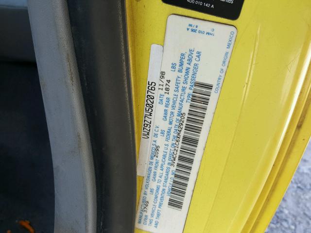 3VWCC21C6XM429205 - 1999 VOLKSWAGEN NEW BEETLE Sarı foto 10