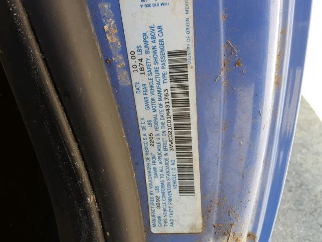 3VWCD21C01M431763 - 2001 VOLKSWAGEN NEW BEETLE ლურჯი ფოტო 10