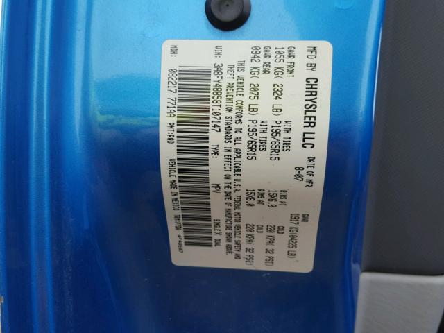 3A8FY48B58T107147 - 2008 CHRYSLER PT CRUISER BLUE photo 10