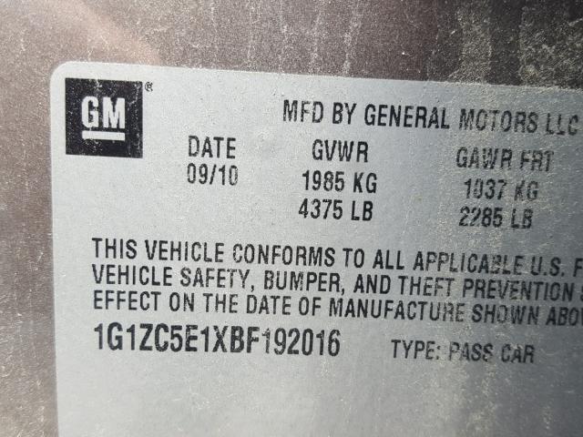 1G1ZC5E1XBF192016 - 2011 CHEVROLET MALIBU 1LT BROWN photo 10