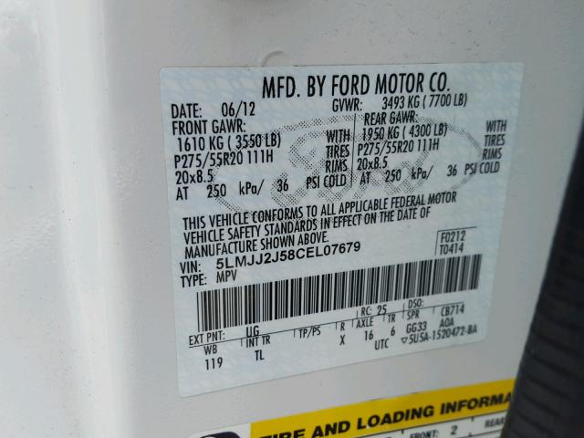 5LMJJ2J58CEL07679 - 2012 LINCOLN NAVIGATOR 白色 照片 10