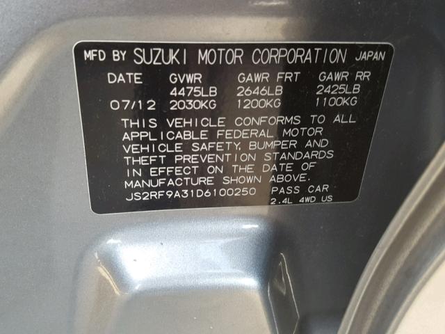 JS2RF9A31D6100250 - 2013 SUZUKI KIZASHI SE SILVER photo 10