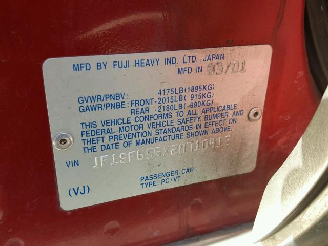 JF1SF655X2H710418 - 2002 SUBARU FORESTER S RED photo 10