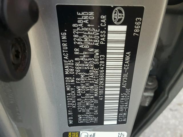 4T1BE32K66U642813 - 2006 TOYOTA CAMRY LE SILVER photo 10