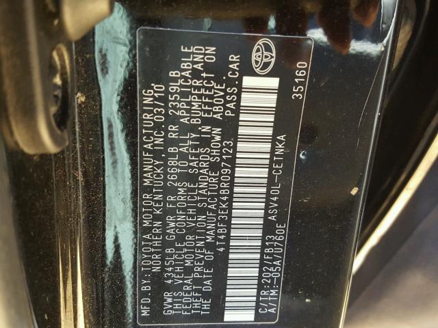 4T4BF3EK4BR097123 - 2011 TOYOTA CAMRY BASE BLACK photo 10