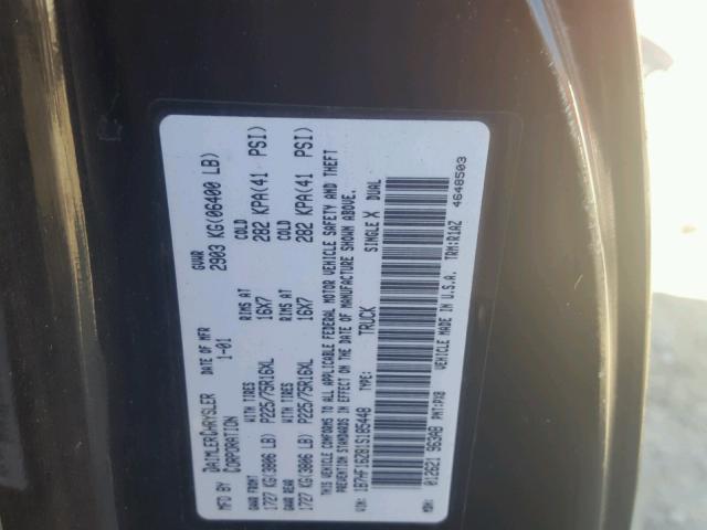 1B7HF16Z81S185448 - 2001 DODGE RAM 1500 BLACK photo 10