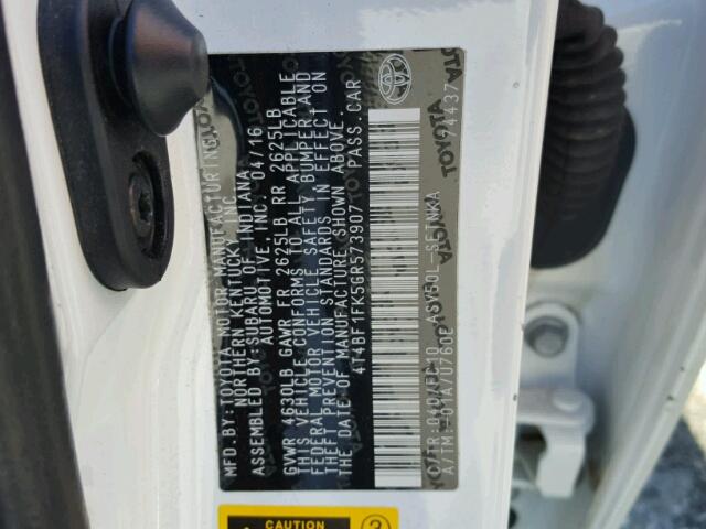 4T4BF1FK5GR573907 - 2016 TOYOTA CAMRY LE WHITE photo 10