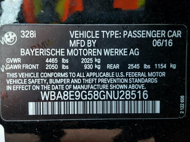 WBA8E9G58GNU28516 - 2016 BMW 328 I SULE BLACK photo 10