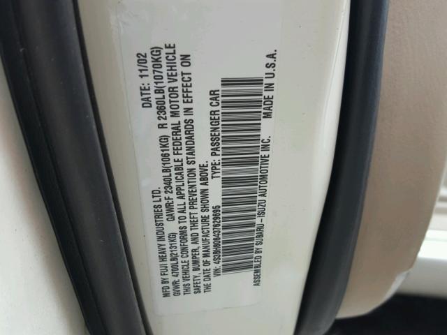 4S3BH806437629695 - 2003 SUBARU LEGACY WHITE photo 10