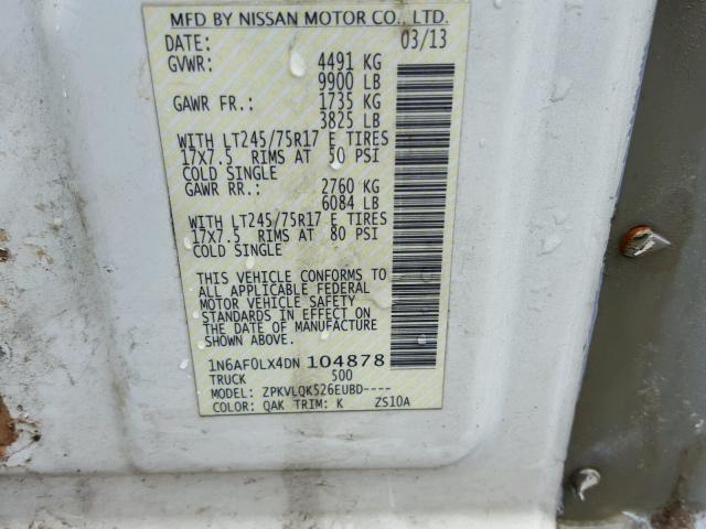 1N6AF0LX4DN104878 - 2013 NISSAN NV 2500 WHITE photo 10