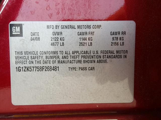 1G1ZK57758F268481 - 2008 CHEVROLET MALIBU LTZ 栗色 照片 10