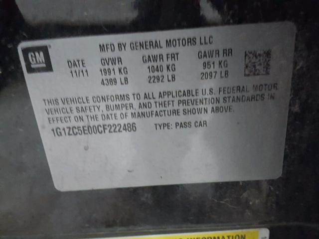 1G1ZC5E00CF222486 - 2012 CHEVROLET MALIBU 1LT BLACK photo 10