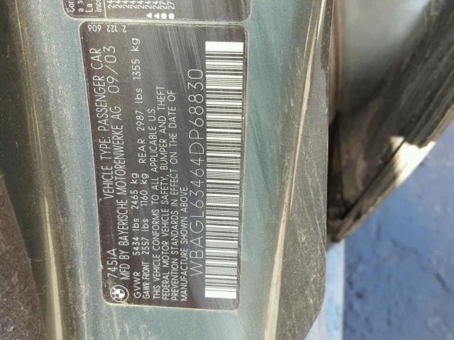 WBAGL63464DP68830 - 2004 BMW 745 I CHARCOAL photo 10