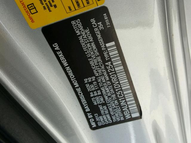 WBAUN1C51DVR01254 - 2013 BMW 128 I SILVER photo 10