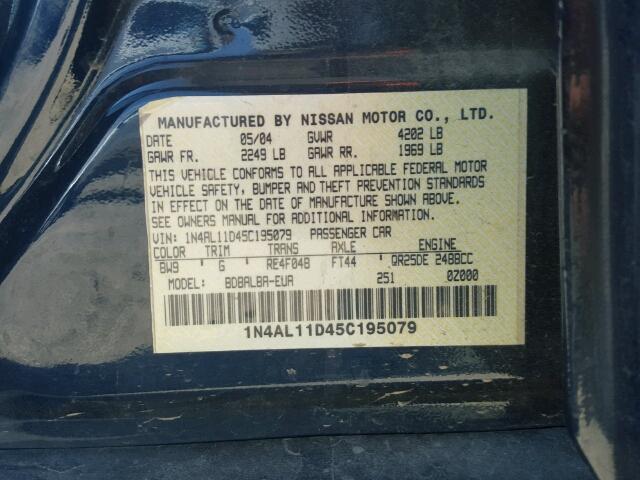 1N4AL11D45C195079 - 2005 NISSAN ALTIMA BLUE photo 10