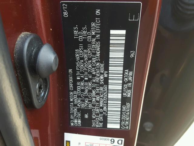 JTJBM7FX7D5053441 - 2013 LEXUS GX BASE MAROON photo 10